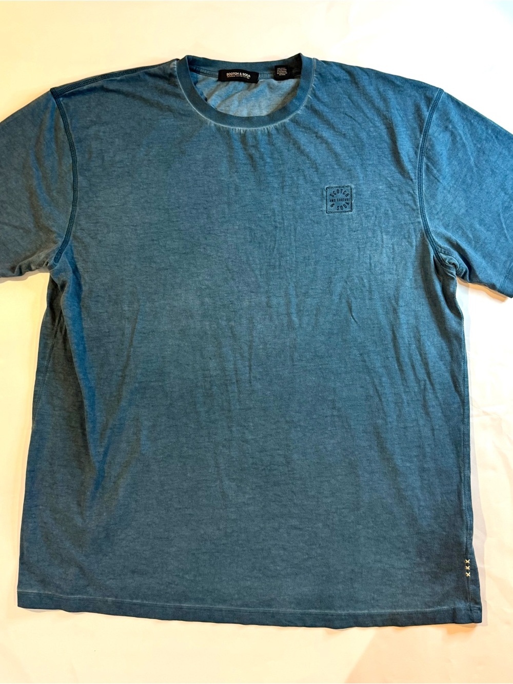 SCOTCH & SODA Men's Blue Washed Cotton T-Shirt Mens Size XL Small Logo